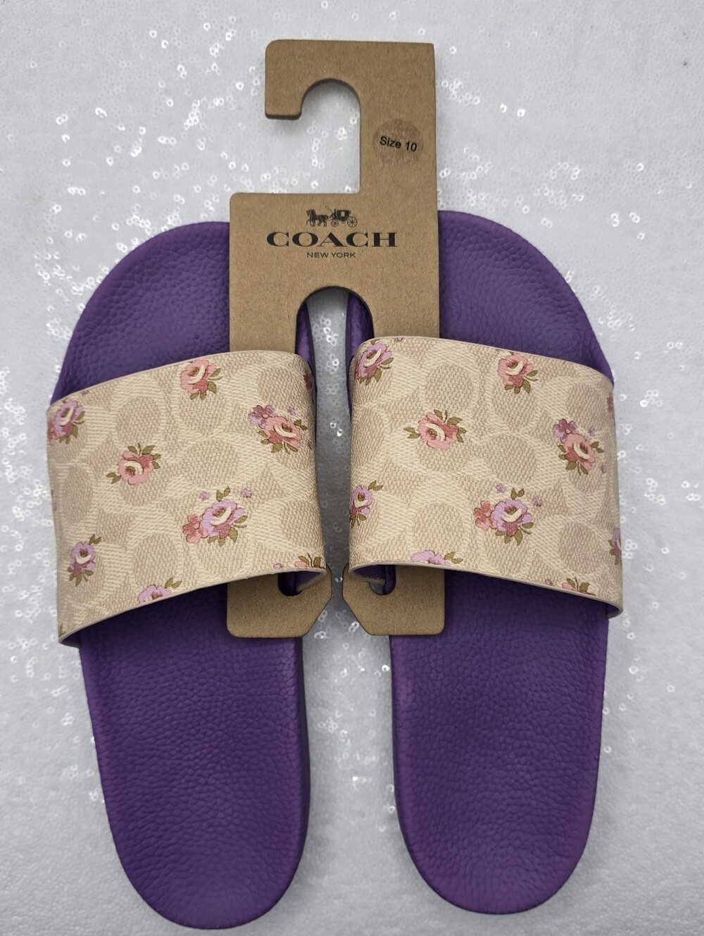 Coach Udele Sport Slide In Signature Canvas With Floral Print Women's sz 10